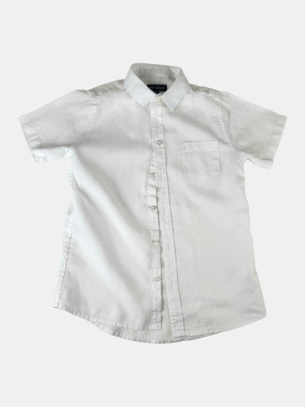 Classic Short-Sleeve Button-Down White Linen Boys Shirt